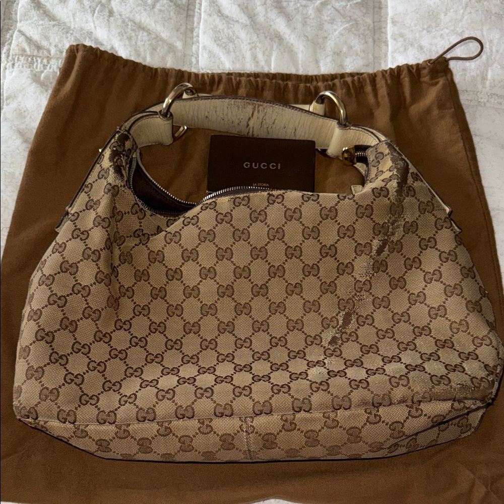 Authentic Gucci Beige and Brown Hobo Bag